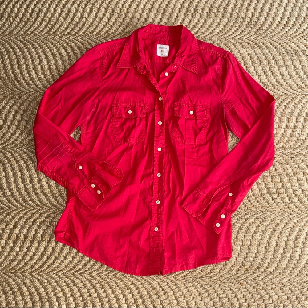 GAP Bold Red Fitted Boyfriend Shirt XS Woman’s Button Down Casual Oxford